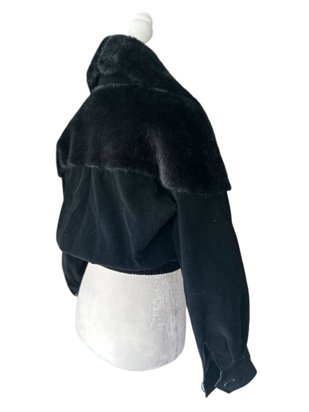 Faux Suede Cropped Jacket w/ Removable Faux Fur Collar | Luxe Statement- Small - Picture 8 of 12